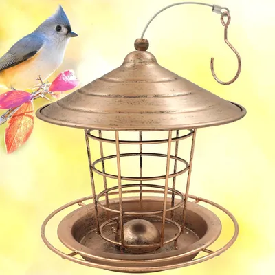 Image de Support suspendu pour boules de graisse pour mésanges, nichoir, distributeur de nourriture pour oiseaux, en fer, avec un bac de récupération pour les oiseaux sauvages