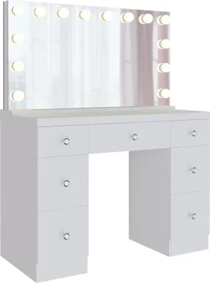 Produktbild von Schminktisch Holz Hollywood-Spiegel 14 LEDs dimmbar 3 Lichtmodi USB 7 Schubladen 144x110x49 cm