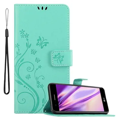 Produktbild von Cadorabo Hülle für LG K10 2017 Schutz Hülle in Türkis Schutzhülle Handy Hülle Etui Case Blumen Flower