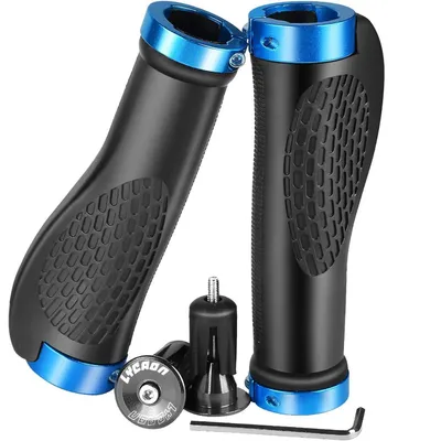 Productafbeelding van Ergonomische fietsgrepen, blauw, met handpalmsteun en aluminium eindkappen, 130 mm