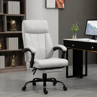 Immagine prodotto di okwish sedia da ufficio per la casa sedia da ufficio con funzione massaggio e schienale a 155°, sedia direzionale con supporto lombare e braccioli comfort, grigio chiaro