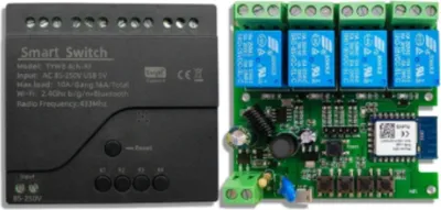 Zdjęcie produktu dla 4-kanałowy inteligentny moduł WLAN / 433 MHz, AC 85-250 V, Tuya