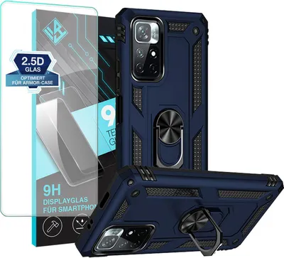 Produktbild von Armor Outdoor Handyhülle für Xiaomi Redmi Note 11 / 11S Handy Panzer Case Schutzhülle mit 9H Displayglas Displayschutz Farbe: Blau