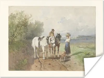 Produktbild von MuchoWow® Poster Gespräch auf einer Landstraße - Gemälde von Anton Mauve 160x120 cm - Foto Plakat