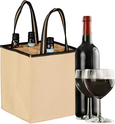 Produktbild von Flaschentaschen – 9 Stück – Flaschenträger für Wein – Bier – Einkaufstasche, 45x24x24 cm – Beige