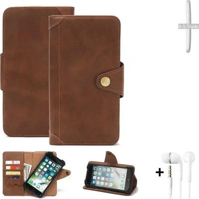 Produktbild von K-S-Trade Handyhülle + Kopfhörer für Motorola Moto E Schutz Hülle Walletcase Bookstyle Tasche Case Handytasche Wallet Flipcase Cover PolyurethanBraun (1x)