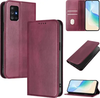 Produktbild von Handyhülle für Samsung Galaxy A71 4G, Vintage Leder RFID Schutz Kartenfach Standfunktion Magnetische Klapphülle Rot