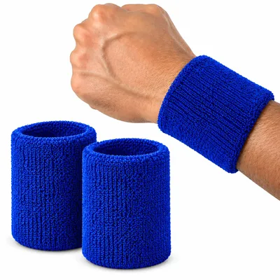 Produktbild von Schweißband/Pulswärmer 2er Set – Frottee Handgelenkband für Sport & Fitness – rutschfest, Saugstark & Bequem – Blau