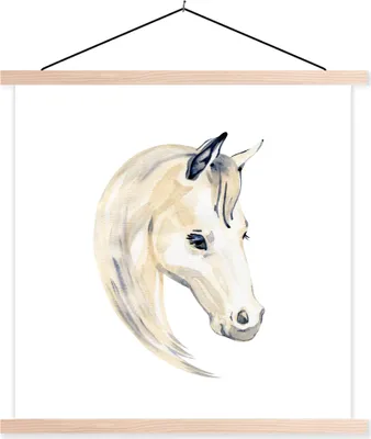 Produktbild von MuchoWow® Textilposter Pferd - Aquarell - Auge - Mädchen - Kinder - Mädchen 40x40 cm mit holzfarbenen Rahmen - Posterleiste