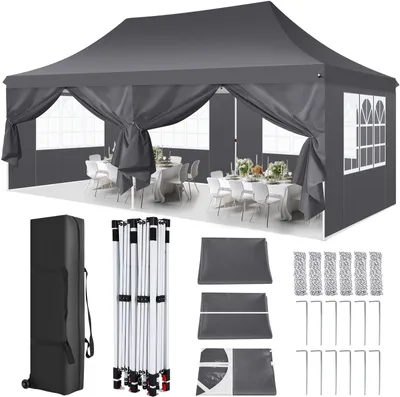 Produktbild von Faltpavillon 3X6m Wasserdicht Stabil Pavillon, Partyzelt Faltbar mit 6 Seitenteilen,Upgrade-Hochdach und Tragetasche, Gartenpavillon, UV 50+