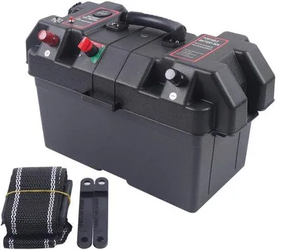 Image de Boîtier de batterie multifonctionnel - 44 x 24,5 x 27 cm - Noir - Portable - Double port de recharge USB - Sangle incluse