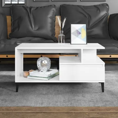 Image de The Living Store Table basse blanche 90x49x45 cm bois composite