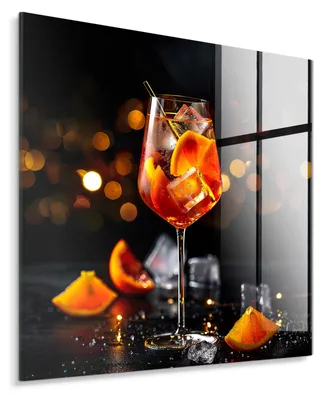 Zdjęcie produktu dla STYLER Obraz na szkle 30x30 cm motyw przepisu na koktajl Aperol nowoczesna dekoracja ścienna do kuchni jadalni baru salonu GLASSPIK RECIPE APEROL