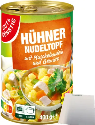 Produktbild von Gut & Günstig Hühnernudeltopf mit Muschelnudeln und Gemüse (400g Dose) + usy Block