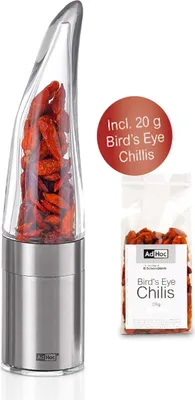 Produktbild von AdHoc Geschenkset aus MP203 Chilimühle Pepe mit original SchneidWerk und Bird's Eye Chilis, Edelstahl | Farbe: silber gebürstet