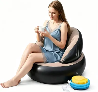 Produktbild von Aufblasbares Luftsofa 77 x 77 x 58 cm, mit Fußpumpe, geflocktes PVC, für Garten