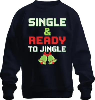 Produktbild von SINGLE & READY TO JINGLE Weihnachten Lustig Retro Pixel Party Uni Sweatshirt Pullover, Navy, 3XL