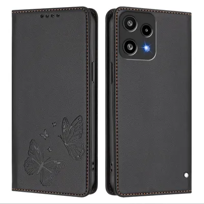 Obrázek produktu pro Kožené pouzdro pro Nothing Phone (3a) Lite, motýlí ražbou, peněženkové flip pouzdro se stojánkem Černá
