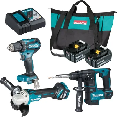 Produktbild von MAKITA Kit DLX3179TX1 (DDF485 + DHR171 + DGA511 + 2 x 5,0 Ah + DC18RC + Tasche)