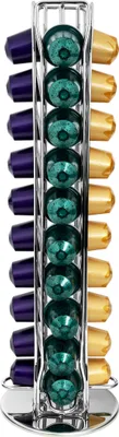 Produktbild von QUVIO Nespresso Kapselhalter - Nespresso Tassen - Nespresso Kapseln - Kapselhalter - Stehend - Chrom - Für 40 Tassen - Chrom - Silber - 11 x 11 x 37 cm (lxbxh)