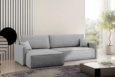 Produktbild von Kaiser Möbel Schlafsofa Carlos, Ecksofa L-Form mit schlaffunktion und bettkasten Stoff Poso Silber Rechts