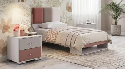 Produktbild von Weiß-rosa Nachttisch Modern Holznachttisch Jugendzimmer Mädchen Schlafzimmer