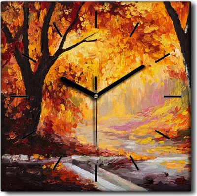 Produktbild von Coloray Uhr auf Leinwand 30x30 cm Wand Uhr Dekoration Wohnzimmer Segeltuch schwarze Hände -Herbstwaldlandschaft.