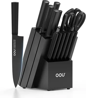 Imagen del producto de Juego de cuchillos de cocina de alto contenido de carbono, juego de cuchillos de acero inoxidable s con afilador integrado, color
