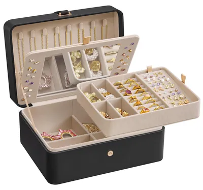 Produktbild von SONGMICS Schmuckkästchen 2 Ebenen, mit Schloss, 22 x 17,6 x 11 cm – Tintenschwarz