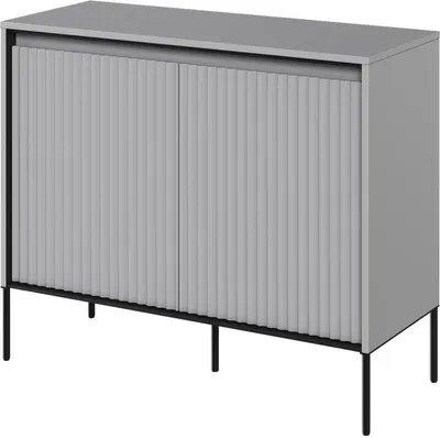 Produktbild von Kommode TREND TR-02 mit 2 Türen LED-Beleuchtung Sideboard 98 x 83 cm Mehrzweckschrank Anrichte Schrank Highboard Push-to-Open Modern Geriffelt (Grau)