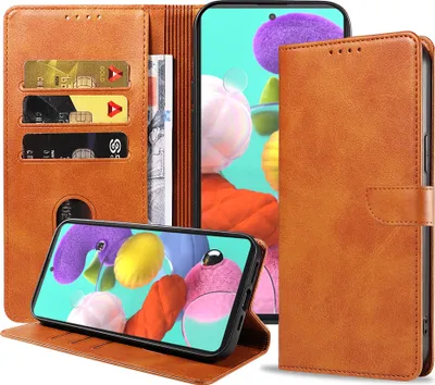 Produktbild von Geschikt voor Samsung  Galaxy A51 Telefoonhoesje Kunstleer met Magnetisch lipje en Pasjeshouder Book  Case met Klepje - Bruin - Smartphonica