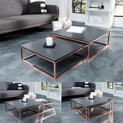 Produktbild von cagü: Design 2er Set Couchtische [MAILAND] Anthrazit Matt mit Kupfergestell 75/65cm Quadratisch
