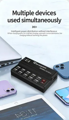 Productafbeelding van USB-oplader 12A 60W 10 poorten, USB-hub, laadstation, snelle USB-oplader, stekkerblok, dockblok