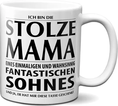 Produktbild von TassenKing Tasse mit Spruch STOLZE MAMA Kaffeetasse Kaffeebecher Kaffeepott Frühstückstasse Bürotasse Weihnachten Sohn Geschenk