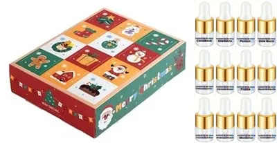 Produktbild von GKA Weihnachtsbox gefüllt mit 12 Stück verschiedene Parfümöle Weinachtsdüfte Gourmetdüfte  Parfümöl Duftöl Weihnachten Advent Parfüm mit Pipette