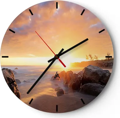 Produktbild von Wanduhr - Rund - Glasuhr - Meer Strand Felsen - 30x30cm - Schleichendes Uhrwerk - Lautlos - zum Aufhängen bereit - Dekoration Modern - Wanddekoration aus Glas - C3AR30x30-3649