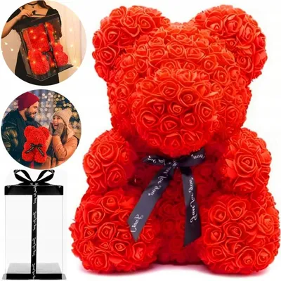 Immagine prodotto di Orso di rose 500+ rose artificiali lavorazione artigianale 25 cm elegante decorazione regalo per mamma fidanzata moglie anniversario