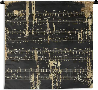 Produktbild von MuchoWow® Wandteppich Wandbehang Musik - Gold - Schwarz 120x120 cm Tapisserie Dekoration Wandtuch - Modern - Baumwollgewebe