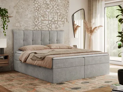 Produktbild von MKS MEBLE Boxspringbett 200x200 mit Bettkasten und Matratze H3, Polsterbett 200x200 mit Bettkasten, Bett 200x200 mit Stauraum und Topper - Premium-10 - Hellgrau Struktur
