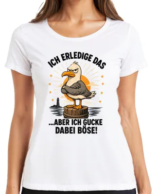 Produktbild von Ich erledige das aber ich gucke dabei böse Statement Sarkasmus Damen T-Shirt, Weiß, M