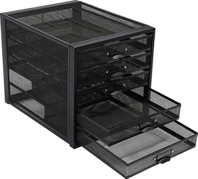 Immagine prodotto di Organizzatore da scrivania in rete di ferro nero, design a 5 livelli, portaetichette, cuscinetti antiscivolo