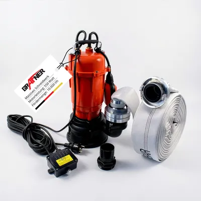 Produktbild von Grafner Profi Fäkalienpume 550 Watt mit Schneidwerk und 30m Schlauch, Schwimmschalter, 10000 l/h, Kupplung, 50 mm Fremdkörper, Schmutzwasserpumpe mit Zerkleinerer und C-Schlauch, Tauchpume Fäkalien