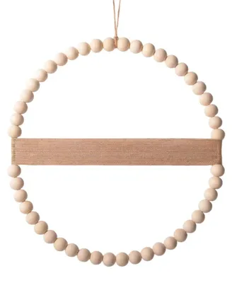 Holzperlenkranz 31 cm, runder Blumenring für Tür & Wand, Boho-Deko