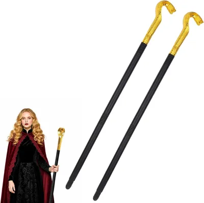 Productafbeelding van Afneembare slangenkop scepter - Set van 2 - Schroefdraad Kostuumstaf - Goudkleurige decoratieve staf voor Halloween