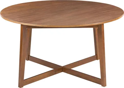 Produktbild von BELIANI Esstisch Dunkle Eiche Holzoptik MDF Gummibaumholz Massivholz Beine Rund 140 cm Modernes Design Esszimmertisch