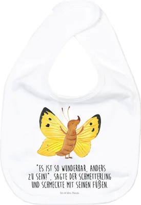Produktbild von Mr. & Mrs. Panda Schlabberlatz Schmetterling Zitronenfalter - Weiß - Geschenk, Sabber Lätzchen, Babylätzchen, Fakt, Außenseiter, Für Babys, Lustige Sprüche, Liebe