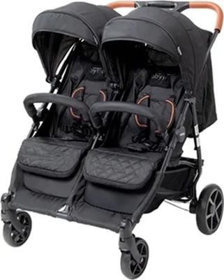 Image de Poussette jumelle BabyTrold OS2 noire, réglable, roues anti-crevaison