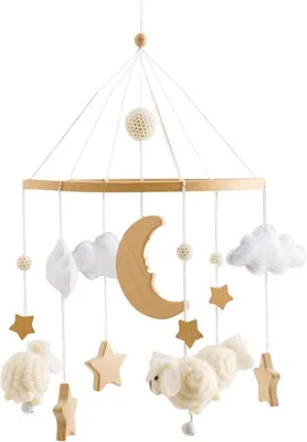 Productafbeelding van Wiegmobiel - Babyhanger - Babykamer Decoratie - Houtmateriaal - 43x22.5 cm - Beige