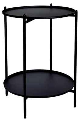 Produktbild von Beistelltisch aus Metall schwarz 50x35 cm - 2 Ablagen klappbar - Sofatisch