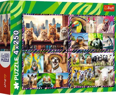 Zdjęcie produktu dla Trefl Puzzle 4 x 250 el. Zabawne zwierzaki, 250 szt., Animals, 7 lat(a)